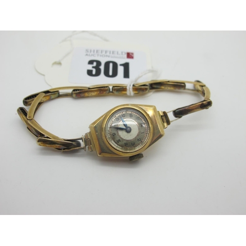 301 - A 9ct Gold Cased Ladies Wristwatch, to integral expanding bracelet, stamped 