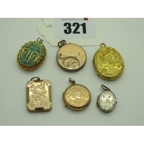 321 - Assorted Locket Pendants, including turquoise inset, etc.