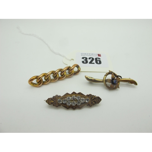 326 - A Curb Link Bar Brooch, together with two further bar brooches. (3)