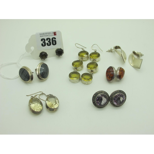 336 - Single Stone, Modernist Style and Other Earrings.