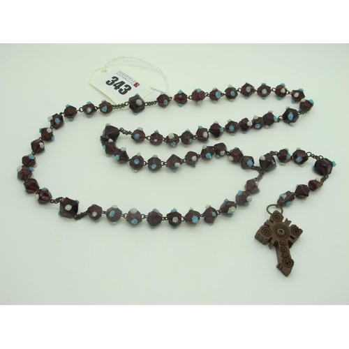 343 - c.Early XX Century Decorative Glass Rosary Beads, with applied coloured detail. on chain connections... 