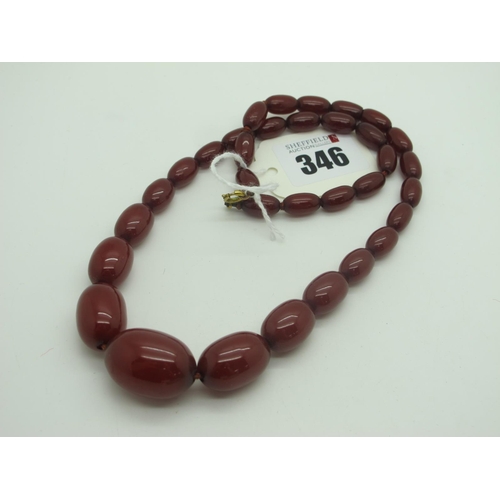 346 - A Single Strand Cherry Amber Coloured Bead Necklace, to bolt ring clasp.