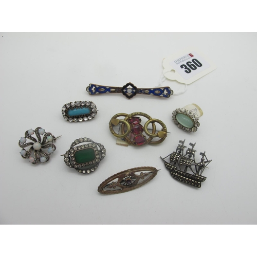 360 - A Collection of Vintage and Later Brooches, including opal set brooch of openwork design; a marcasit... 