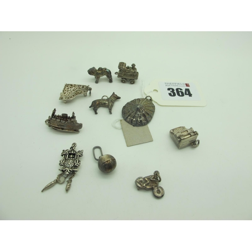 364 - A Collection of Assorted Novelty Charm Pendants, including ship, grand piano, cuckoo clock, typewrit... 