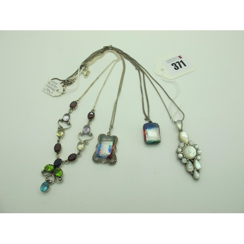 371 - Two Vintage Rectangular Pendants, on chains, a modern multi set necklace (clasp stamped 