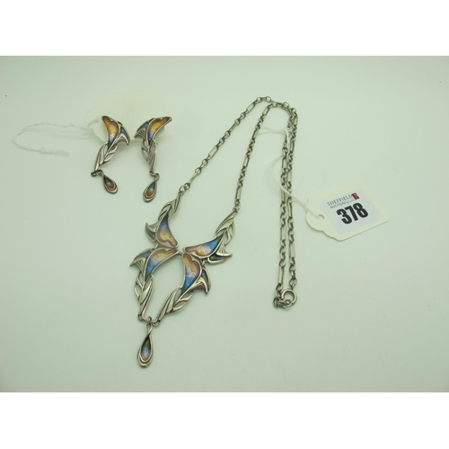 378 - Pat Cheney; A 1990's Scottish Hallmarked Silver and Enamel Necklace, of Art Nouveau style foliate de... 