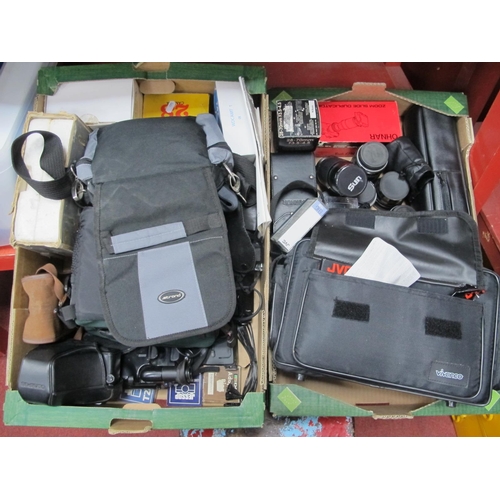 1023 - Cameras - Kodak, Vivitar, etc, lenses including Olympus, Vivitar, bags, accessories, etc:- Two Boxes... 