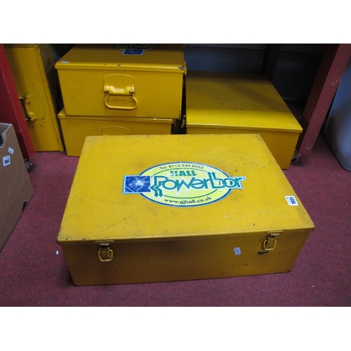 1051 - Five Yellow Painted Metal Tool Storage Boxes, 52cm wide. (5).