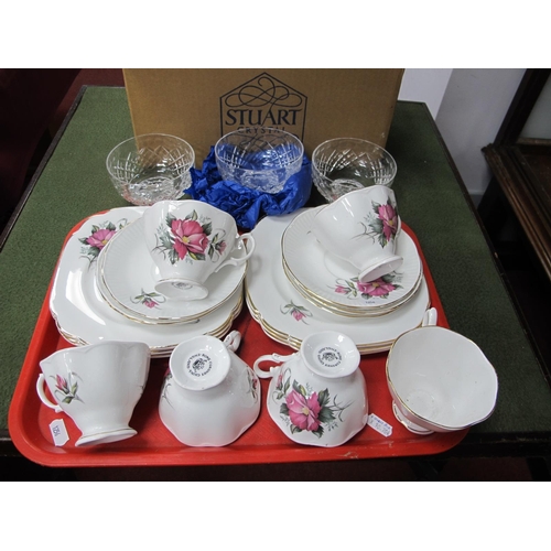 1256 - A Set of Six Stuart Crystal Glass Sundaes, in original box, Coronet tea service of eighteen pieces.