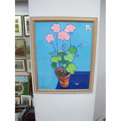 1444 - Brian William, 'Potted Pink Geranium', oil painting, signed and dated '22 lower left, 50 x 39.5cm.