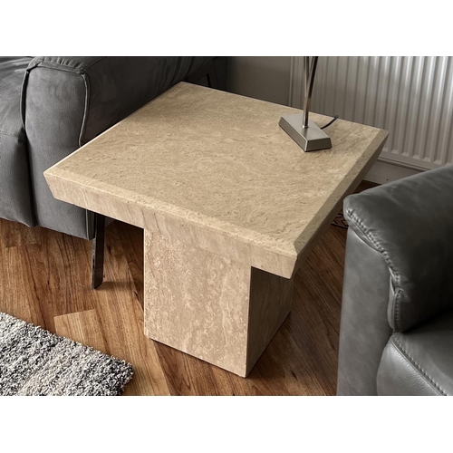 1464 - A Pair of Travertine Coffee Tables for Ponsfords of Sheffield, each with square 60cm top, on cuboid ... 