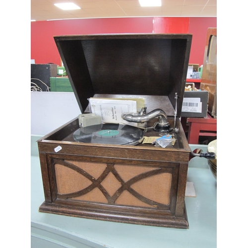 1472 - Vintage His Masters Voice Wind Up Record Player.