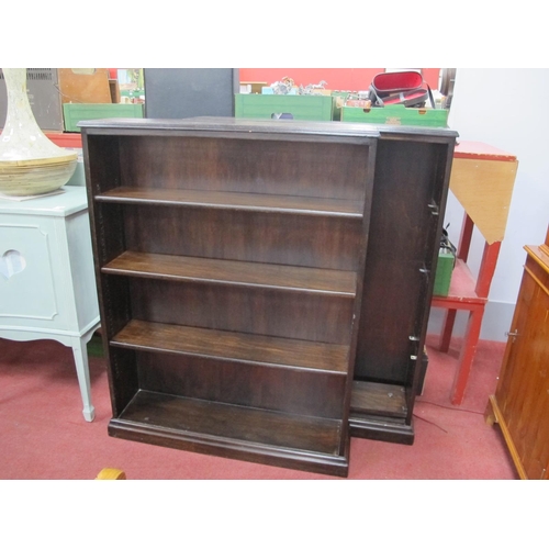 1474 - A Pair of Dark Stained Bookcases, with adjustable shelves, plinth bases, 92cm wide.