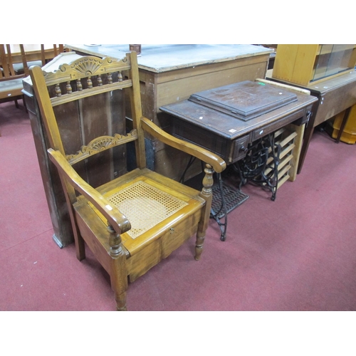 1478 - A Jones Treadle Sewing machine, plus commode chair. (2).