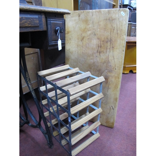 1479 - An Ash Rectangular Butchers Block; together with a wine rack. (2)