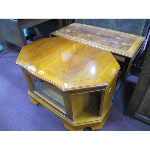 1483 - A Yew Wood Coffee Table, with drop leaves; together with a yew wood cabinet. (2)