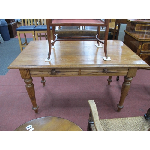 1514 - A XIX Century Pitch Pine Library Table, with a rectangular top, moulded edge, two small drawers, on ... 