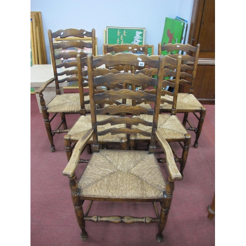 1517 - Titchmarsh & Goodwin a Set of Six (One Arm, Four Single) Ash Elm Ladderback Chairs, with rush seats,... 