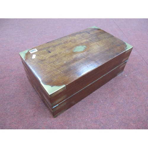 1389 - A XIX Century Mahogany Writing Slope, with brass corner mounts, escucheon to handle to side drawer, ... 