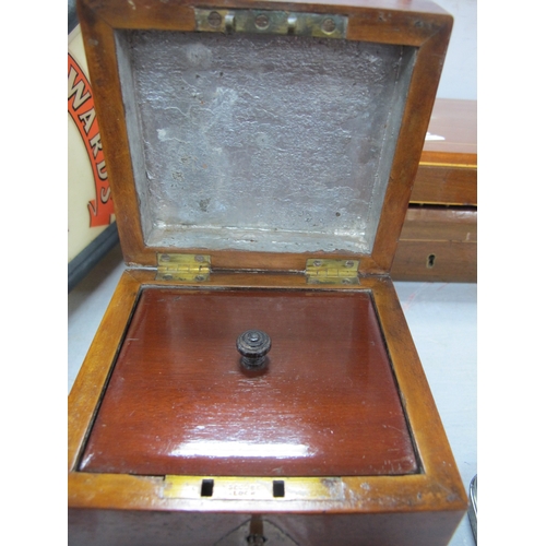 1385 - An Early XX Century Walnut Cutlery Case, with maroon velvet lined interior. A XIX Century tea caddy ... 