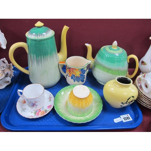 1241 - Shelley Drizzle Pattern Teapot and Coffee Pot, Derby cup and saucer (2nd quality), etc:- One Tray.