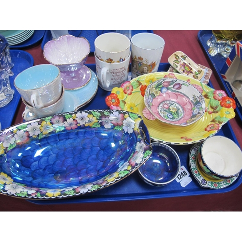 1248 - Mailing Lustre TV Cup & Saucer, sundae dish, blue oval dish, commemorative ware, etc:- One Tray.
