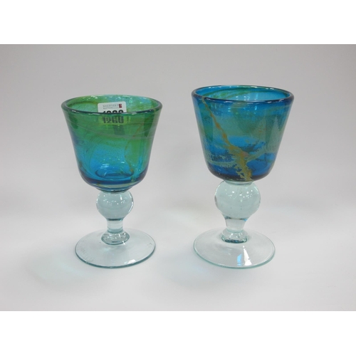 1260 - Mdina Glass Baluster Goblets, 17cm high, dated 1977, 16cm high, 1979 both with turquoise bowls, both... 