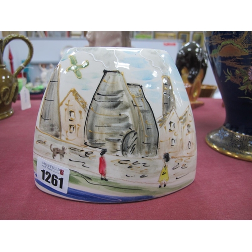 1261 - An Anita Harris Homage to Lowry 'The Potteries' Elliptical Vase, gold signed, 11.5cm high, 14.5cm wi... 