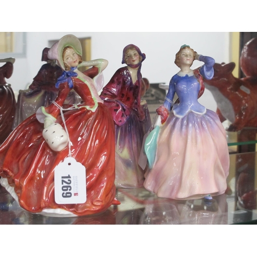 1269 - Royal Doulton Figurines, 'Blithe Morning', 'Sweet Anne' (repaired), and 'Autumn Breezes'. (3).