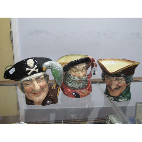 1277 - Royal Doulton Large Character Jugs - Dick Turpin, Falstaff and Long John Silver, (3).