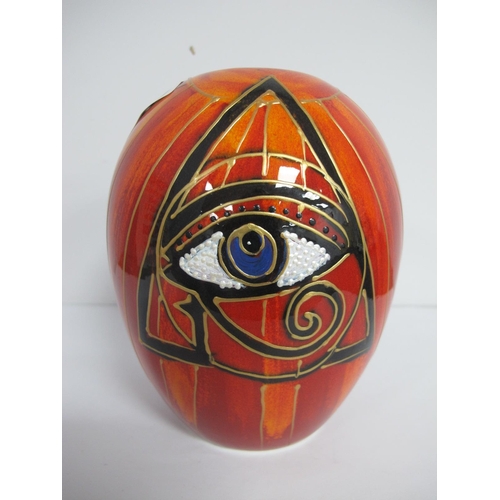 1279 - An Anita Harris Egyptian 'Eye of Horus' Delta Vase, gold signed, 14.5cm high.