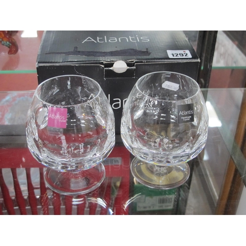 1292 - Two Atlantis Crystal 'Evora' Pattern Brandy Glasses, boxed.