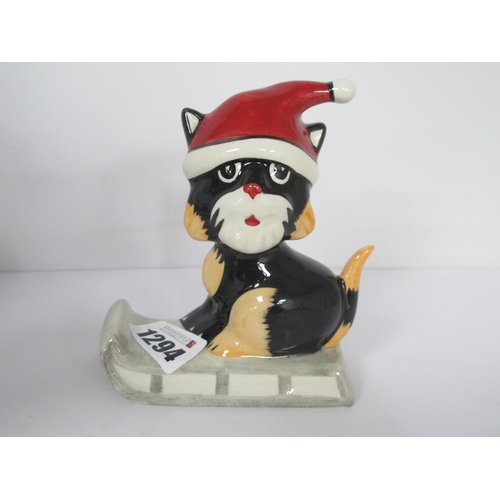 1294 - Lorna Bailey - Christmas Sleigh the Cat, 12.5cm high.