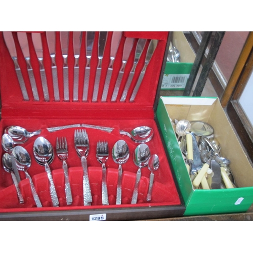 1295 - Silver Handled Magnifying Glass, cutlery;- One Box. Oneida 18/8 canteen of cutlery.