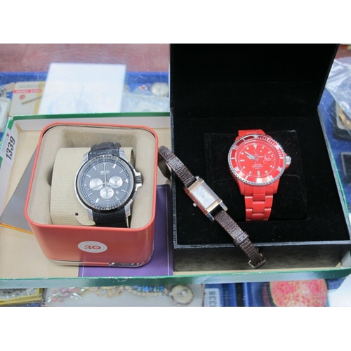 1339 - Toy Watch, gents wristwatch in red (cased), Boss example Ted Baker ladies watch.