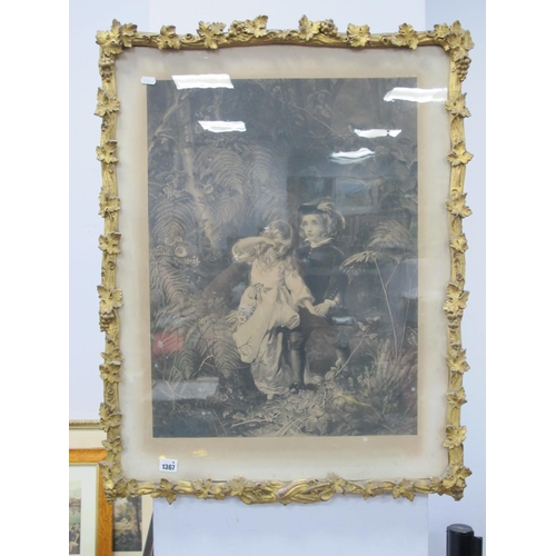 1367 - After J. Sant, 'The Children in The Wood', engraving by J.J. Chant, in applied leaf gilt frame, 62 x... 