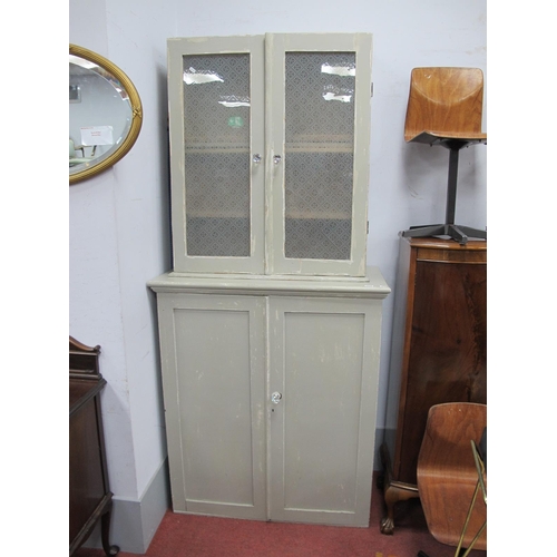 1591 - XIX Century and Later Pine Cabinet, top with twin glazed doors, base with panelled doors, 92 x 198cm... 