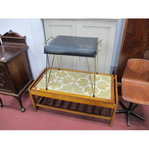 1592 - Vintage Teak Rectangular Shaped Coffee Table, together with 1960's stool (2).