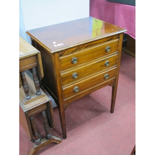 1597 - And Early XX Century Stained Mahogany Music Cabinet, with three hinged drawers, tapering legs, 53cm ... 