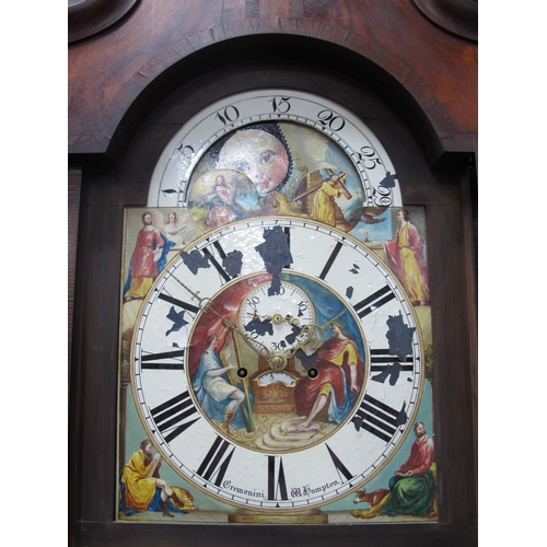 1585 - A XIX Century Mahogany Eight Day Moonface Longcase Clock, (Cremoni - Wolverhampton), hood with a swa... 