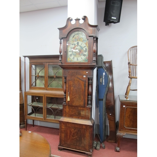 1585 - A XIX Century Mahogany Eight Day Moonface Longcase Clock, (Cremoni - Wolverhampton), hood with a swa... 