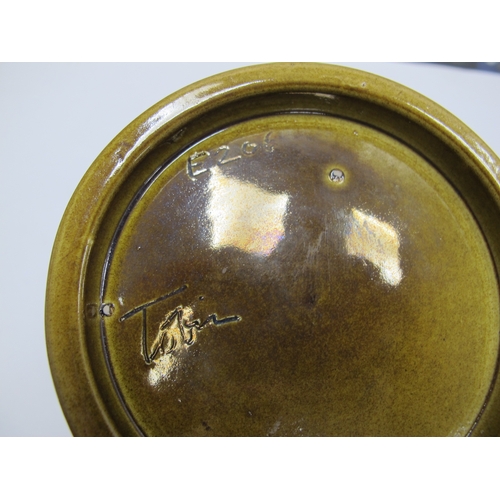 1253 - Tobin Green Glaze Jug, with reptile skin effect handle fanning out to body, 6206 and name under base... 