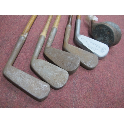 1142 - A Trouser Press, snooker cue, six hickory shafted golf clubs.