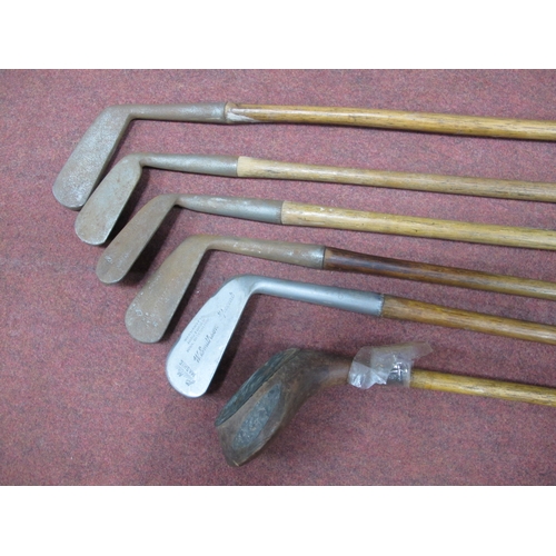 1142 - A Trouser Press, snooker cue, six hickory shafted golf clubs.