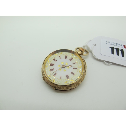 111 - A Decorative Openface Fob Watch, the gilt highlighted white dial with dark red Roman numerals, (lack... 