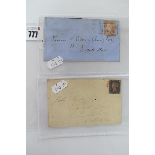 777 - Penny Black on Cover With Red MX Cancellations, plus Penny Red on cover with interesting 'Charlotte ... 