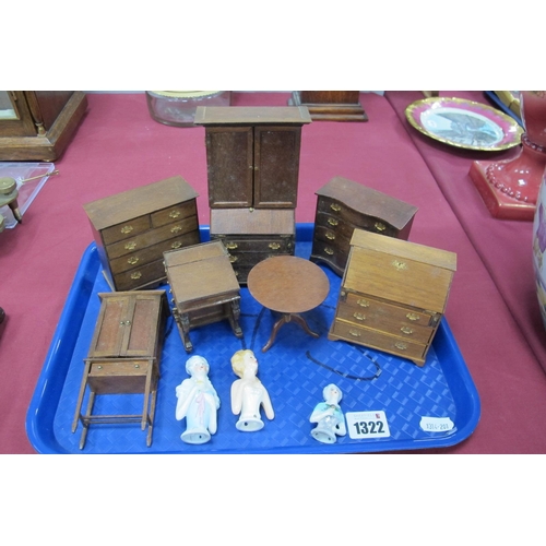 1322 - Dolls House Furniture in the XVIII Century Style, including serpentine chest of drawer, bureau, book... 
