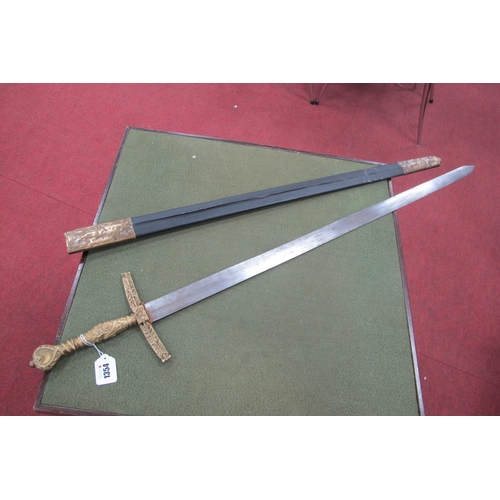 1354 - A Continental Sword, with gilt metal heart shaped pommel, cruciform hilt. stamped 