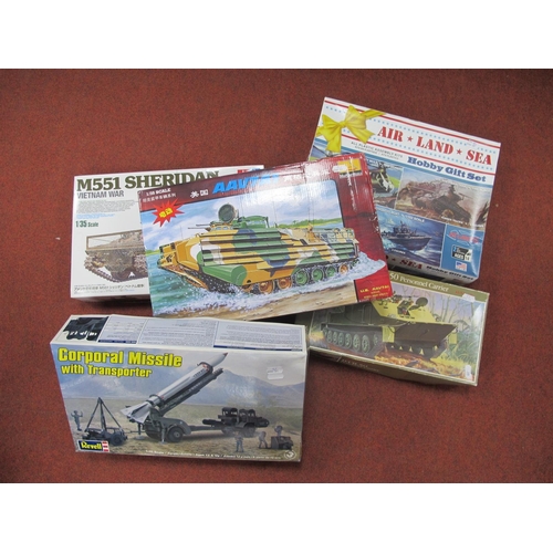 422 - Five Plastic Model Military Vehicle Kits by Tamiya, Revell, Atlantis and Other, to include Revell 1:... 