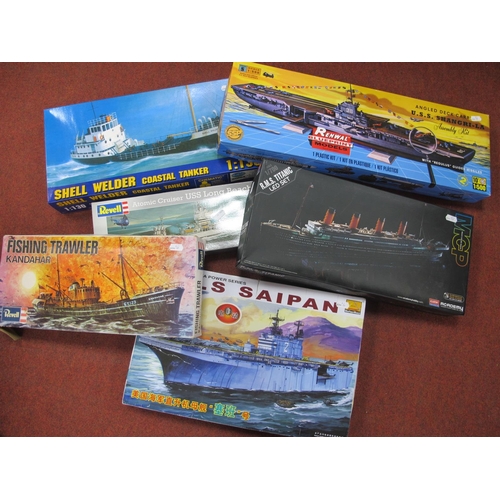 424 - Six Plastic Model Ship Kits by Revell, Gomix, Academy and Other, including Academy 1:700 R.M.S Titan... 